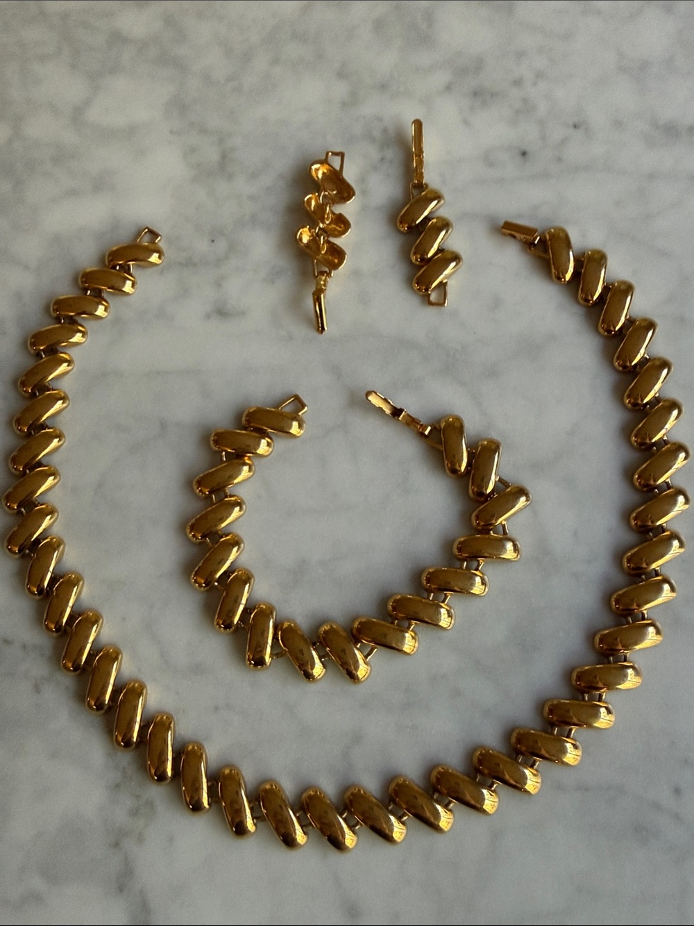 Vintage Italy Marked Gold-Tone Link Necklace Matching Bracelet 2 extra links